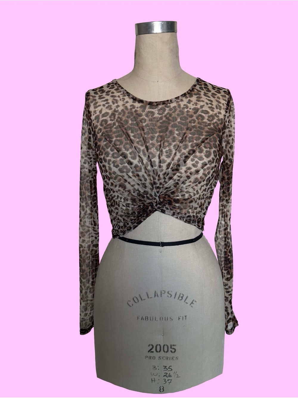 Leopard Print Twist-Front Long Sleeve Crop Top